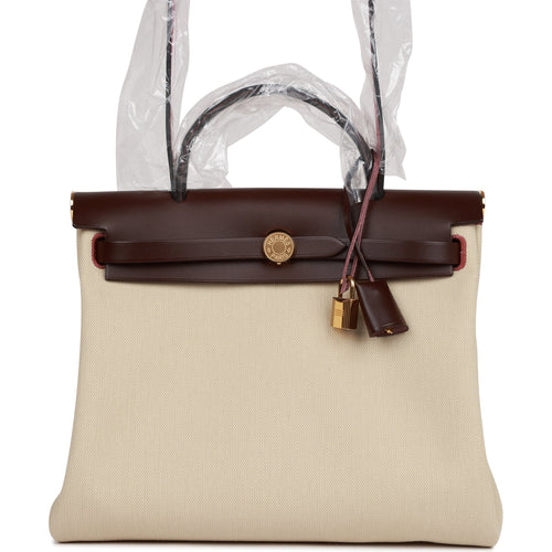 Hermes Herbag Zip PM 31 Beton Toile H Berline Rouge Sellier Hunter Gold Hardware