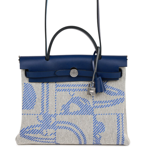 Hermes Herbag Zip PM 31 Brides de Gala Toile H Berline Bleu France Hunter Palladium Hardware