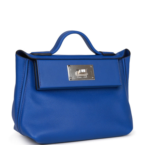 Hermes Mini 24/24 Bag Bleu Royal Evercolor and Swift Palladium Hardware