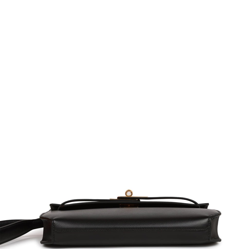 Hermes Kelly Depeches 25 Pouch Black Matte Exotic Gold Hardware •  MIGHTYCHIC • 