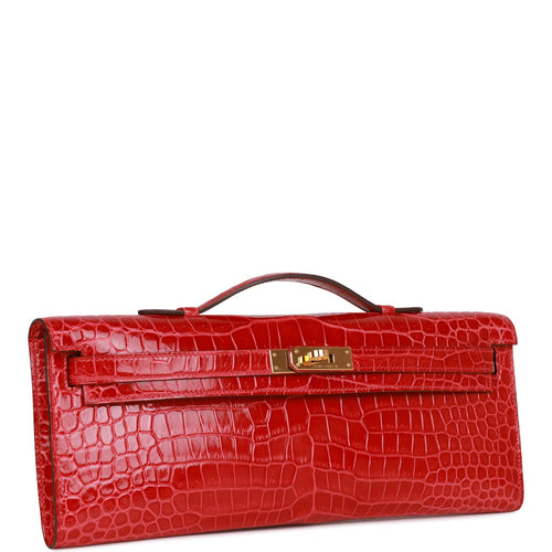 Pre-owned Hermes Kelly Cut Braise Shiny Porosus Crocodile Gold Hardware