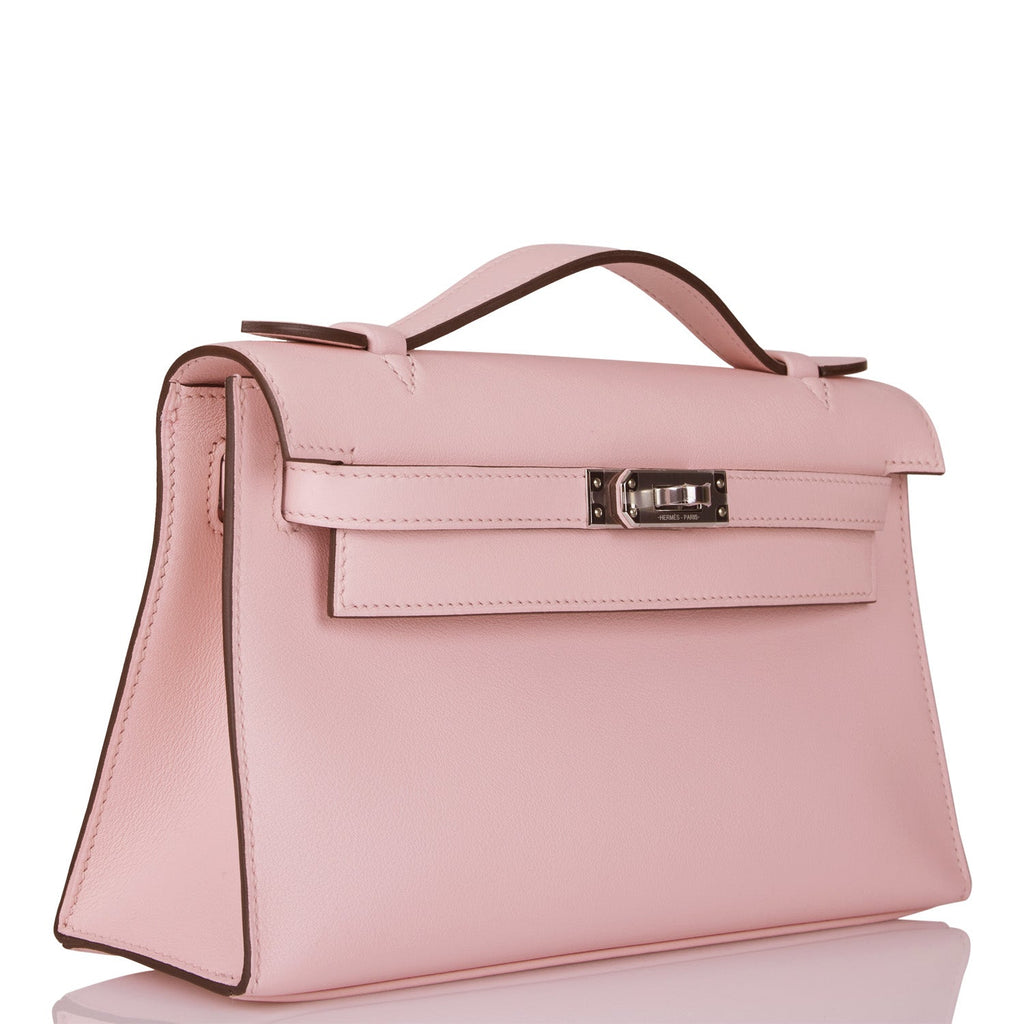 Hermes Rose Sakura Kelly Pochette Bag Swift Palladium Hardware - Chicjoy