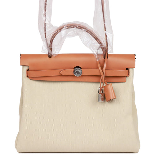 Hermes Herbag Zip PM 31 Beton Toile H Berline Vache Naturel Hunter Palladium Hardware