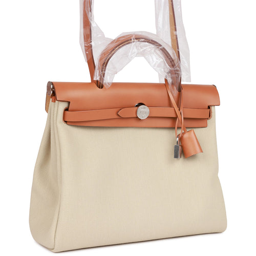 Hermes Herbag Zip PM 31 Beton Toile H Berline Vache Naturel Hunter Palladium Hardware