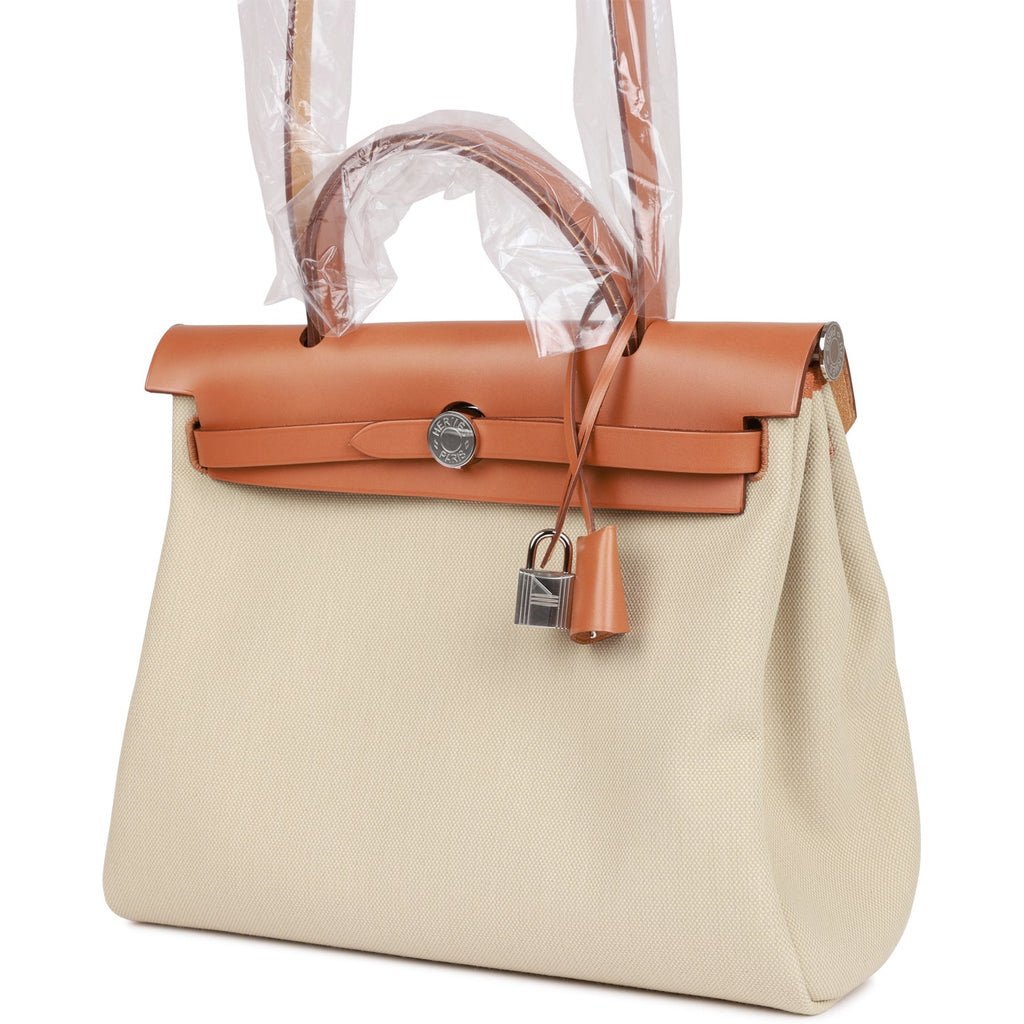 Hermès Herbag Zip 31 Pm In Beton And Natural Vache Hunter Toile