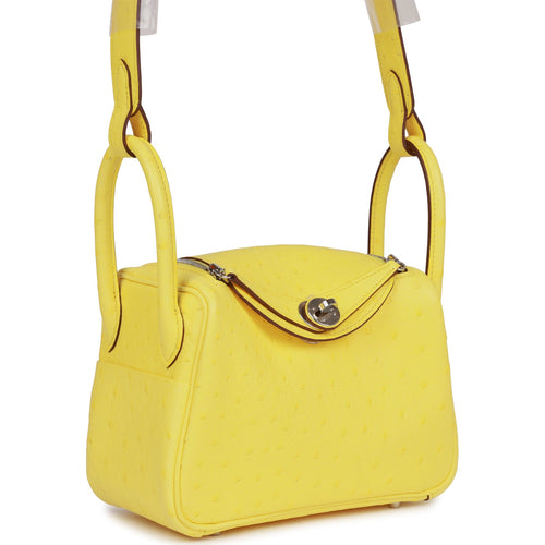 Hermes Jaune Poussin Yellow Clemence Mini Lindy Handbag Bag