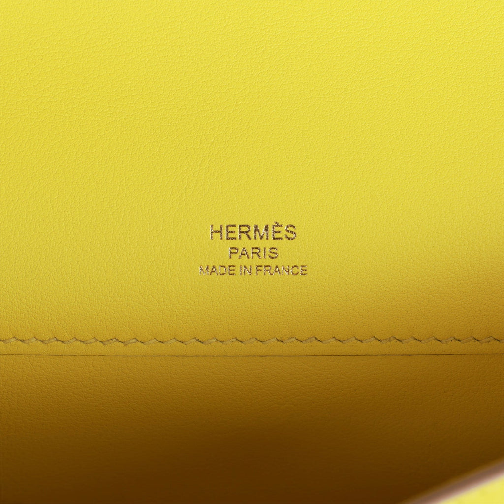 Hermes Kelly Cut Clutch Pochette In Lime Swift With Palladium Hardware