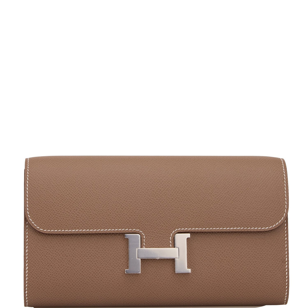 Hermès Constance Long To Go Wallet In Etoupe Epsom With Palladium Hardware  in White