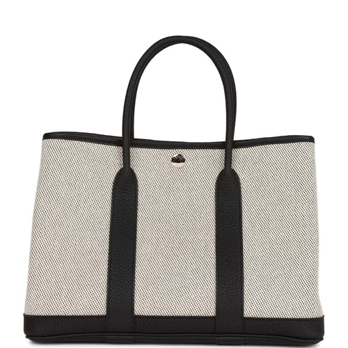 Hermes Garden Party 30 Ecru Toile and Black Negonda Palladium Hardware