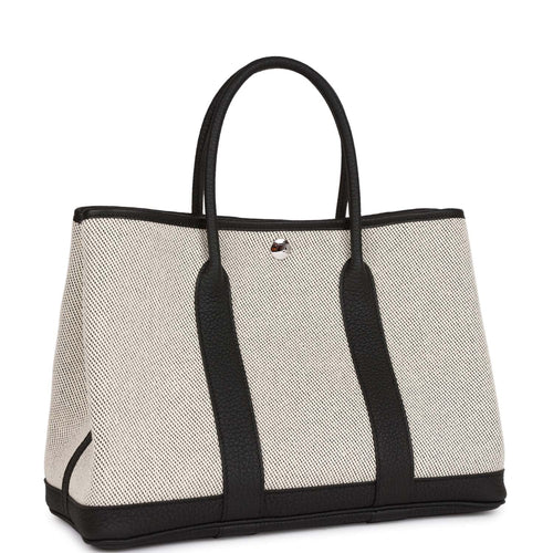Hermes Garden Party 30 Ecru Toile and Black Negonda Palladium Hardware