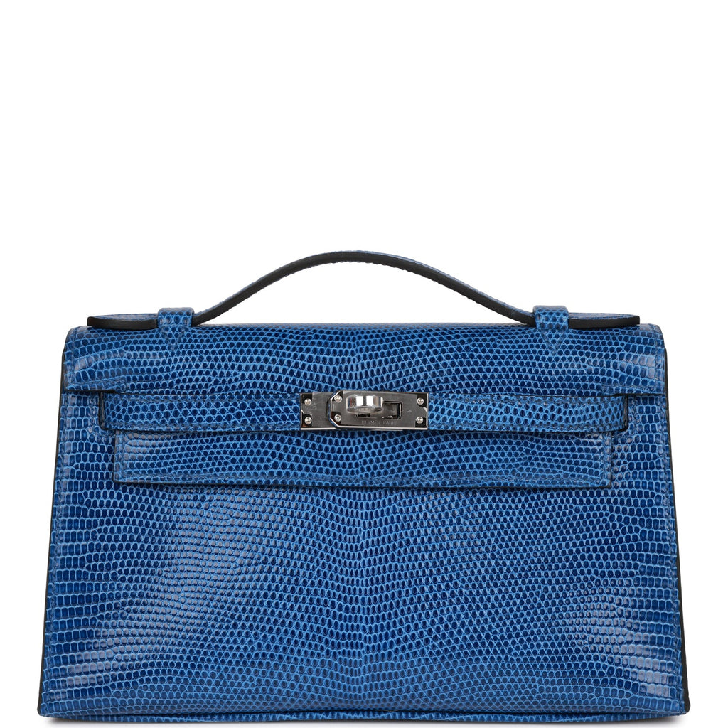 Hermes Kelly Pochette Bag Blue Sapphire Lizard Clutch Palladium Hardwa –  Mightychic