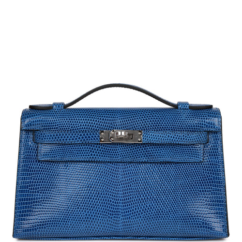 Hermes Kelly Pochette Bleu Saphir Lizard Palladium Hardware