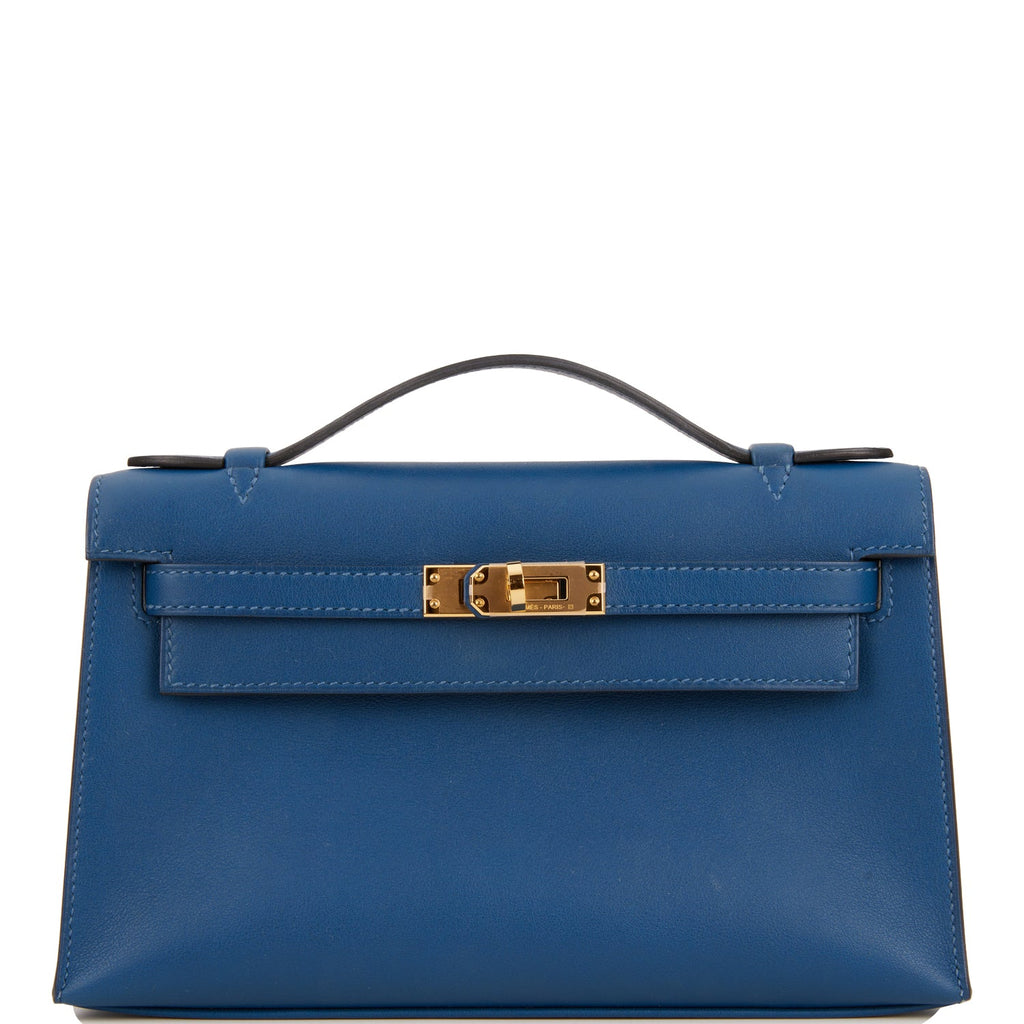 Hermes Kelly Pochette Swift Bleu Paon in Swift Leather with Gold-tone - US