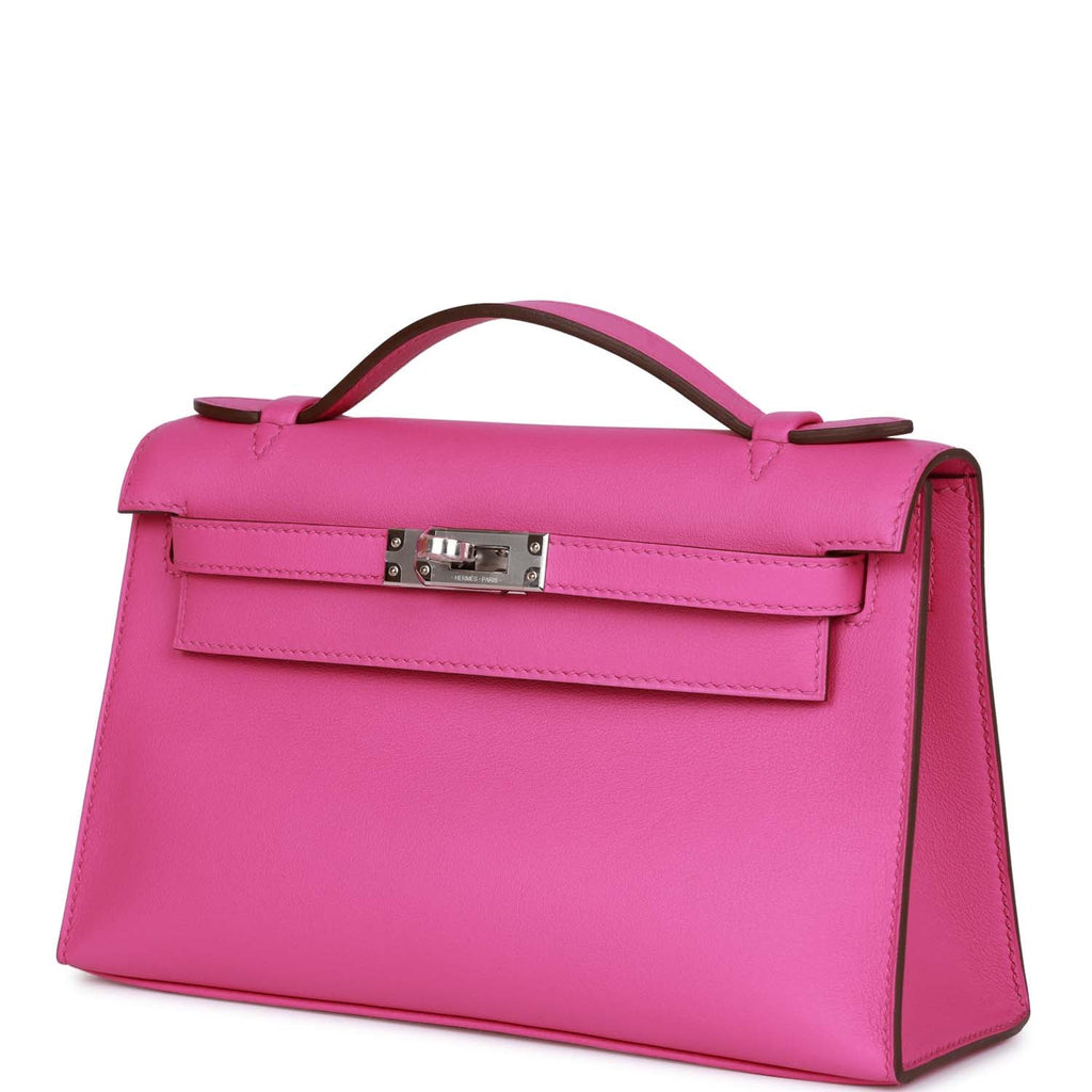 Hermes Pink Swift Leather Palladium Hardware Kelly Pochette Top