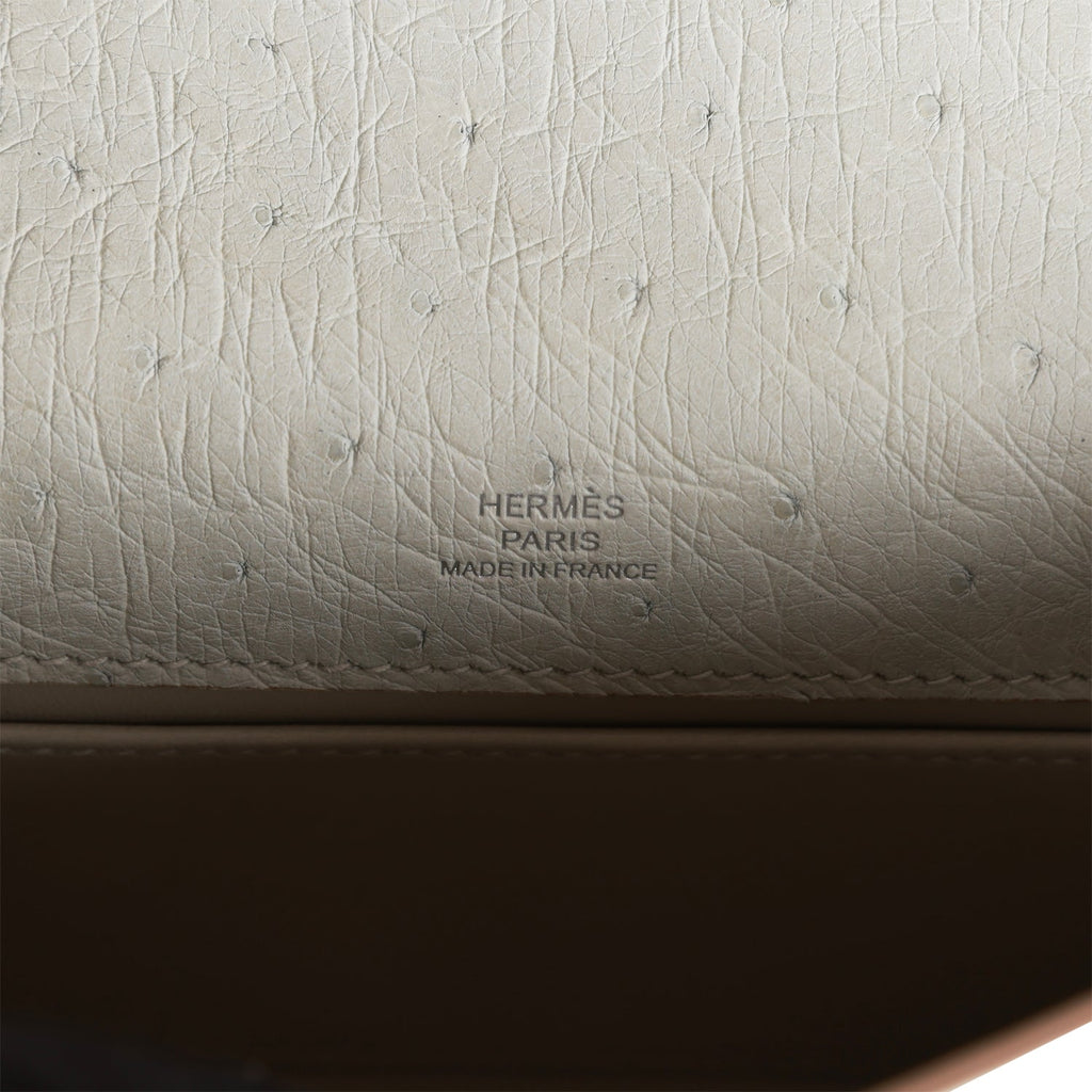 Hermès Kelly Pochette Rose Tyrien Ostrich Palladium Hardware PHW
