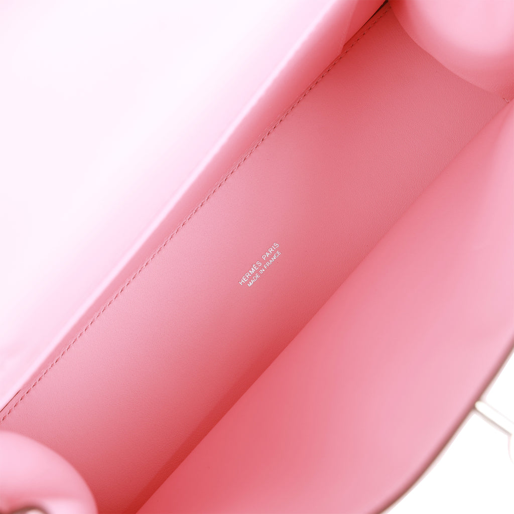 Hermes Special Order (HSS) Kelly Retourne 25 Rose Sakura and Bleu Brume  Swift Permabrass Hardware