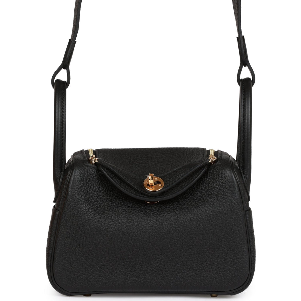 Hermes Mini Lindy Black Clemence Leather with Gold Hardware at 1stDibs