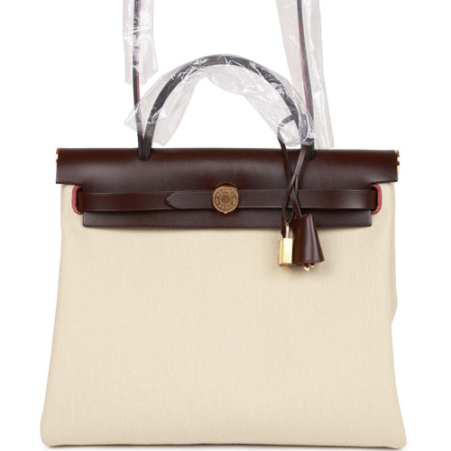 Hermes Herbag Zip PM 31 Beton Toile H Berline Rouge Sellier Hunter Gold Hardware
