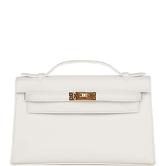 Hermes Kelly Pochette White Swift Gold Hardware