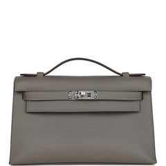 Hermes Kelly Pochette Gris Meyer Swift Palladium Hardware