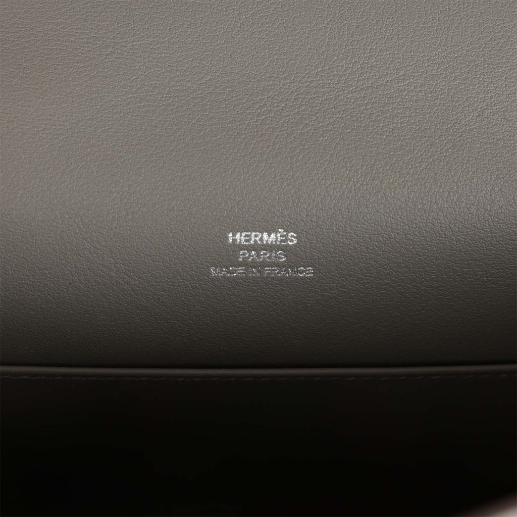 Hermes Kelly Pochette Gris Pale Swift Palladium Hardware