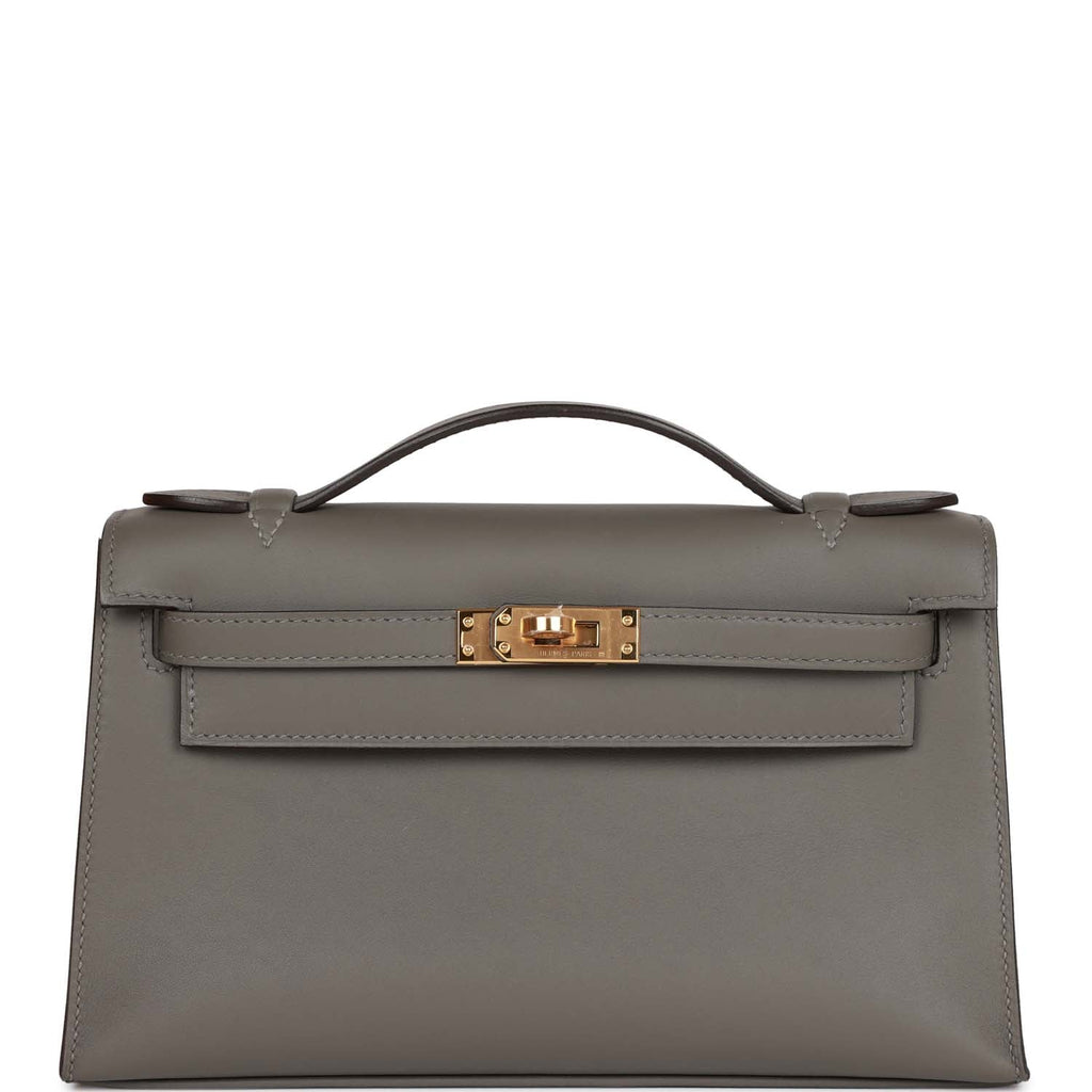 Hermes Kelly Mini Pochette Bag Epsom Leather Gold Hardware In Grey