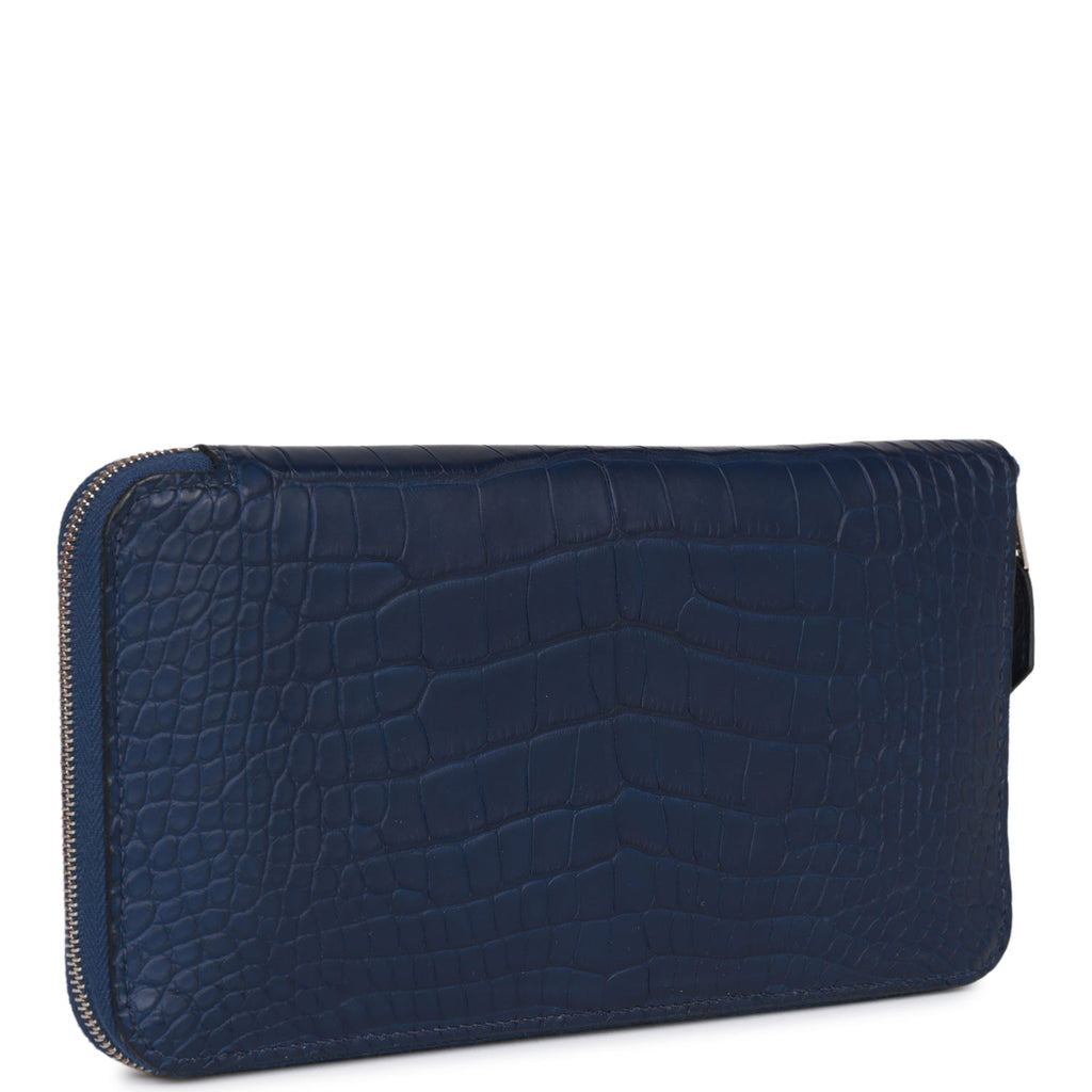 Hermes Azap Classic Wallet Bleu Saphir Matte Alligator Palladium Hardware