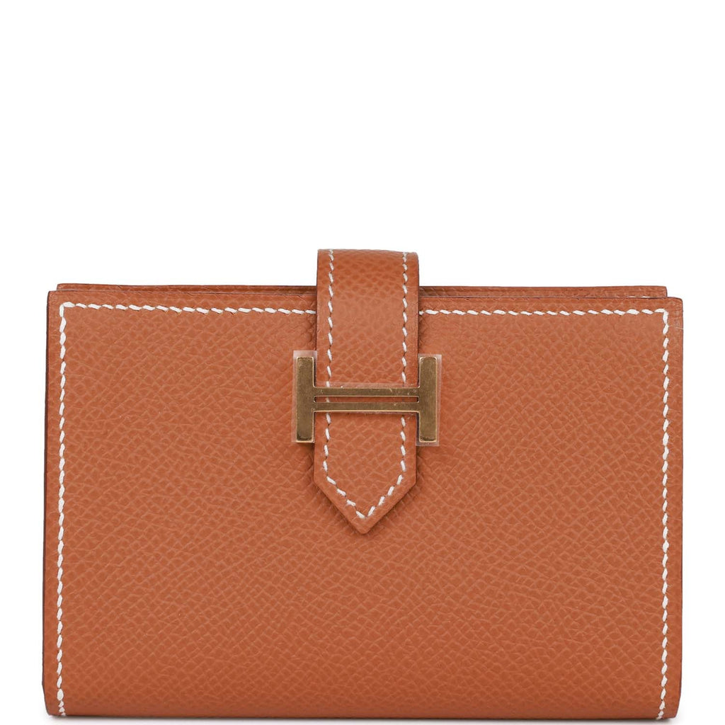 Hermes Bearn Compact Wallet Togo Leather Palladium Hardware In Orange