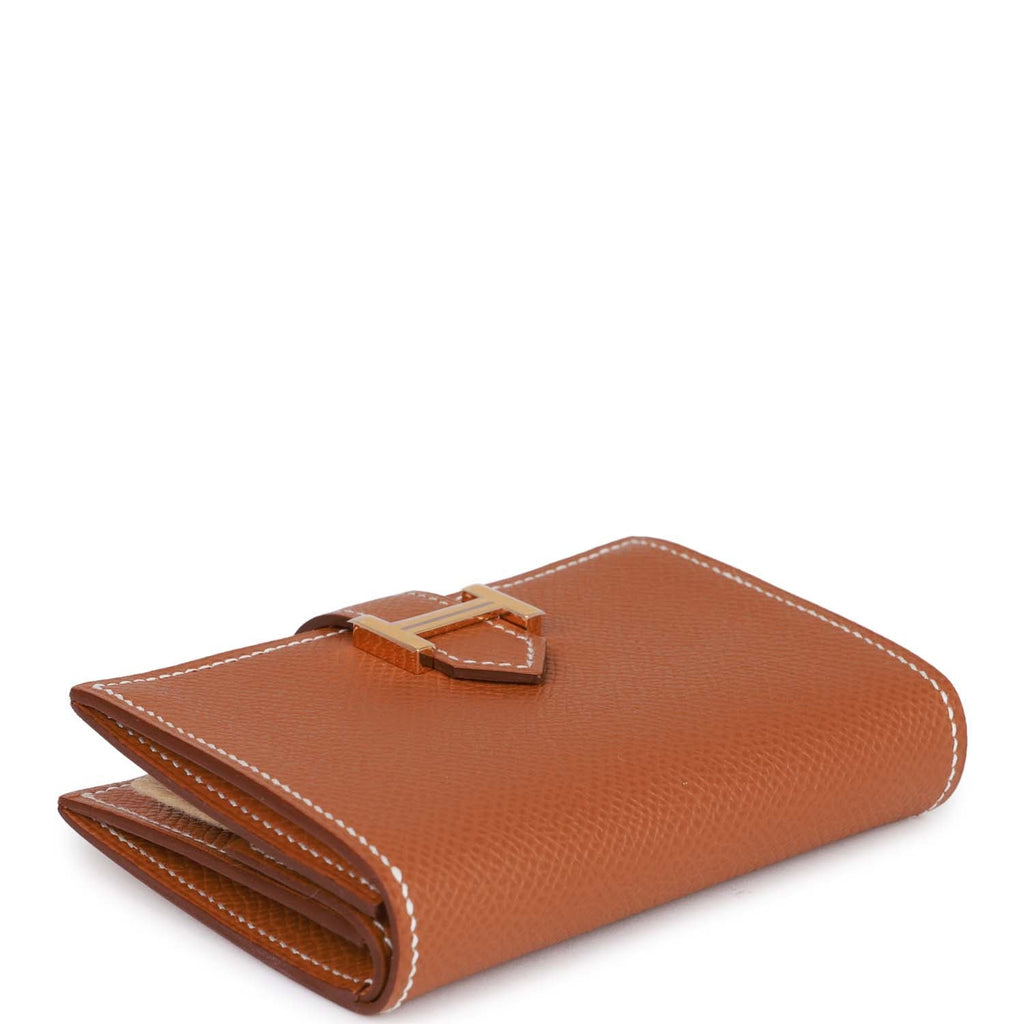 Hermes Bearn Compact Wallet Togo Leather Palladium Hardware In Orange