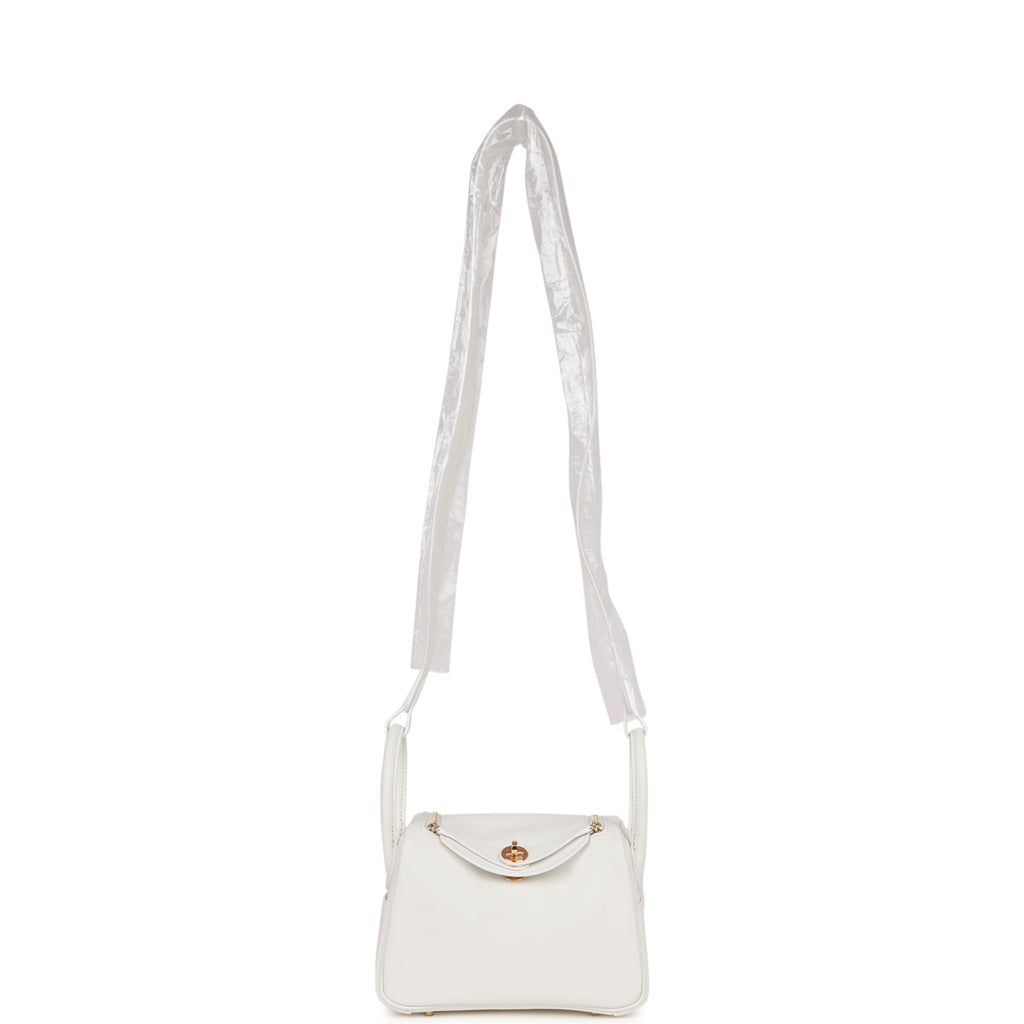 Hermès Mini Lindy 20 In Nata Swift Leather With Gold Hardware in White