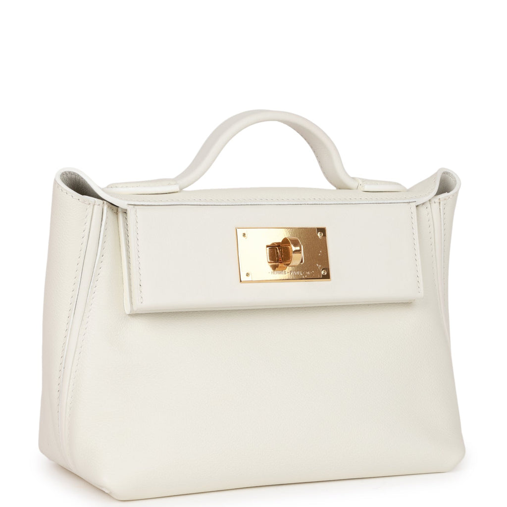 Hermès 24/24 21 In White Evercolor And Swift With Gold Hardware