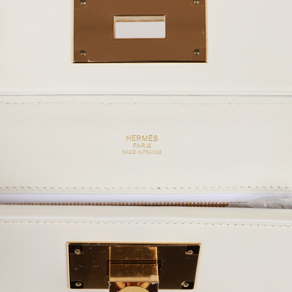 Hermes Mini 24/24 Bag White Evercolor and Swift Gold Hardware