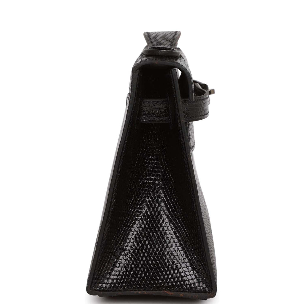 Hermes Kelly Pochette Black Lizard Ruthenium Hardware – Madison Avenue  Couture