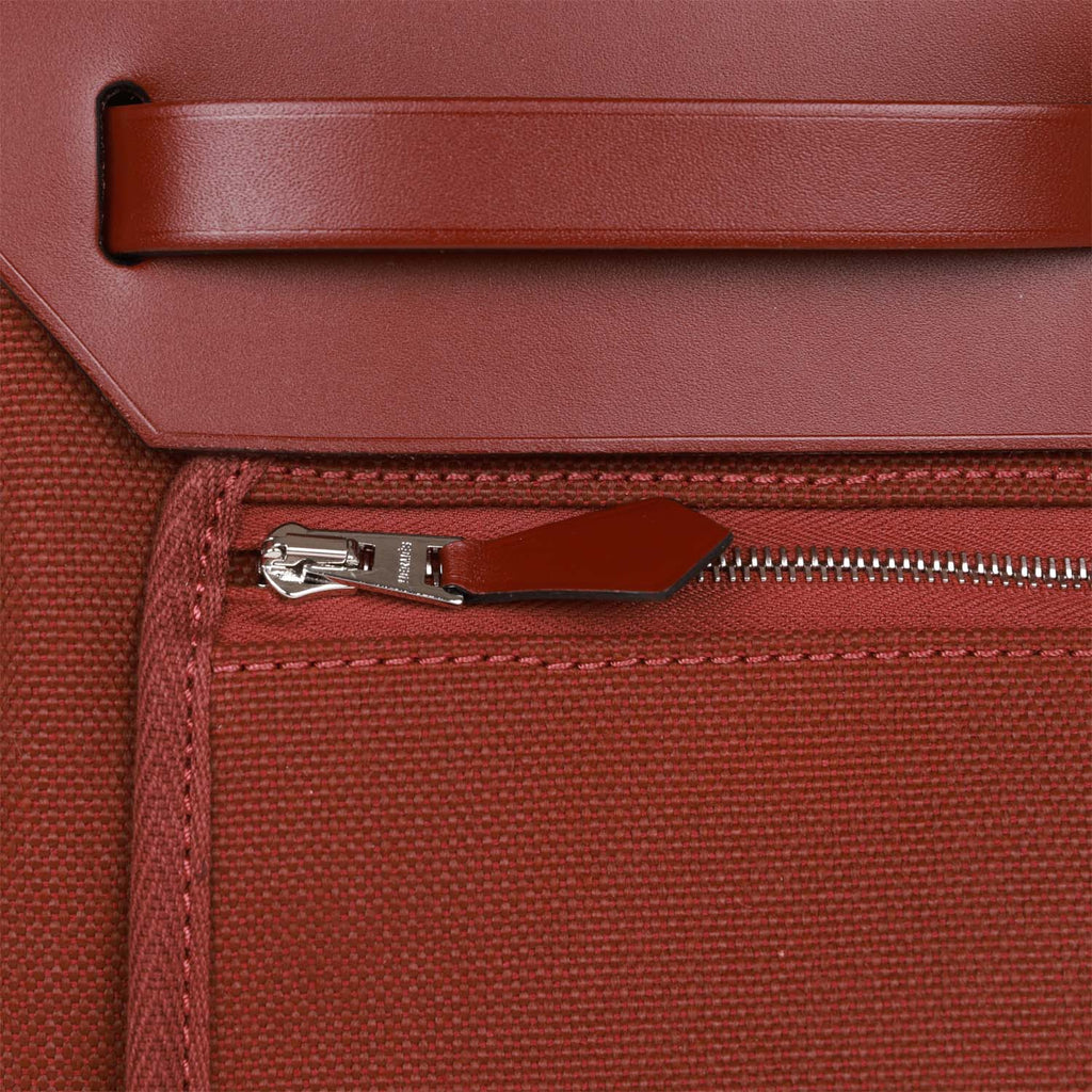 Hermès Herbag 31 In Orange Mècano And Ecru Toile And Rouge H Vache Hunter  Leather With Palladium Hardware in Red