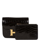 Hermes Constance Compact Wallet Black Shiny Alligator Rose Gold Hardwa –  Madison Avenue Couture