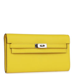 Hermes Kelly Wallet To Go Jaune Citron Chevre Palladium Hardware