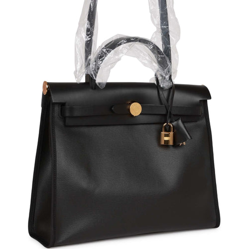 Hermes Herbag Zip PM 31 Black and Ecru Toile H Berline Vache Hunter Gold Hardware