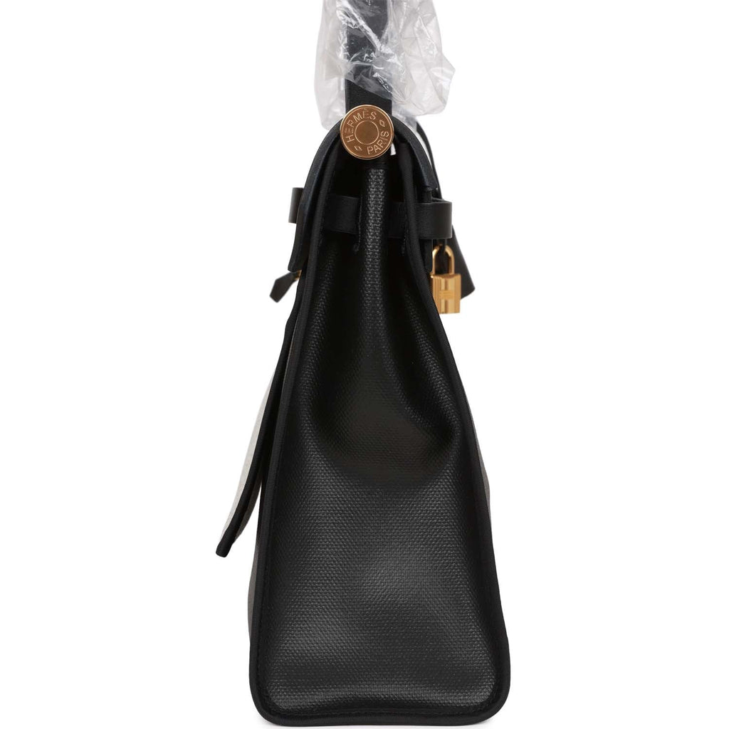 Hermes Herbag Zip PM 31 Black and Ecru Toile H Berline Vache Hunter Go –  Madison Avenue Couture