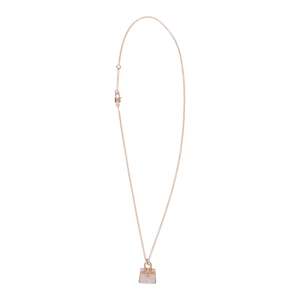 Hermes 18k Rose Gold and Diamond Birkin Pendant Necklace - Yoogi's Closet