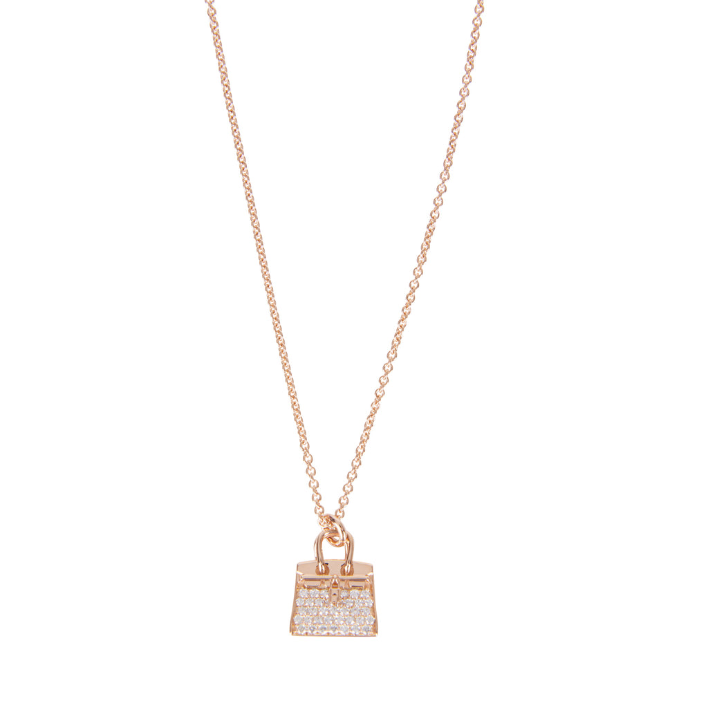 Hermes 18k Rose Gold Diamond Pave Birkin Pendant Necklace – Madison ...