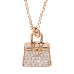 Hermes 18k Rose Gold Diamond Pave Birkin Pendant Necklace