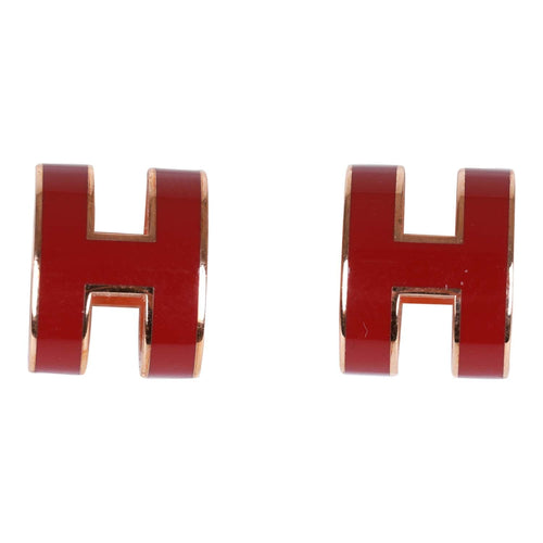 Hermes Red Enamel Mini Pop H Earrings RGHW
