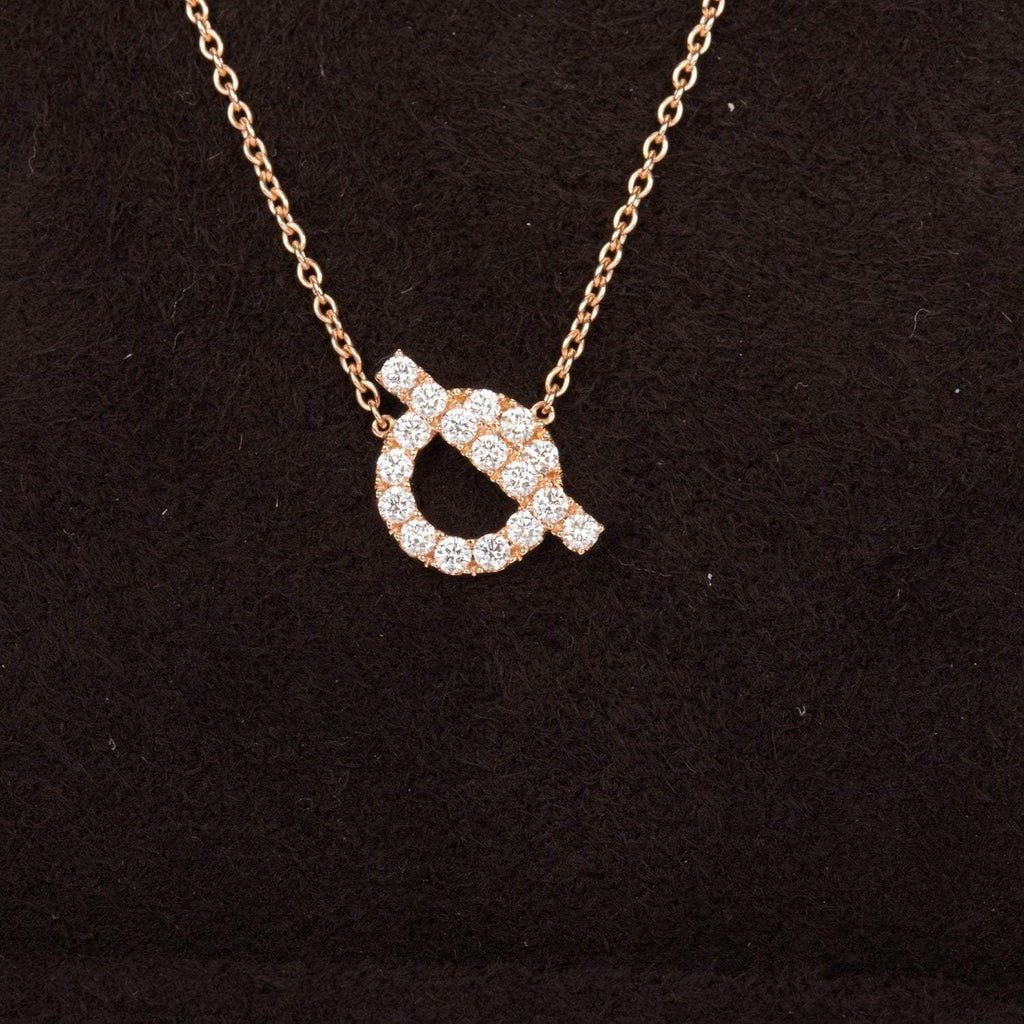Hermes 18k Rose Gold San Coloris Diamond Finesse Pendant Necklace