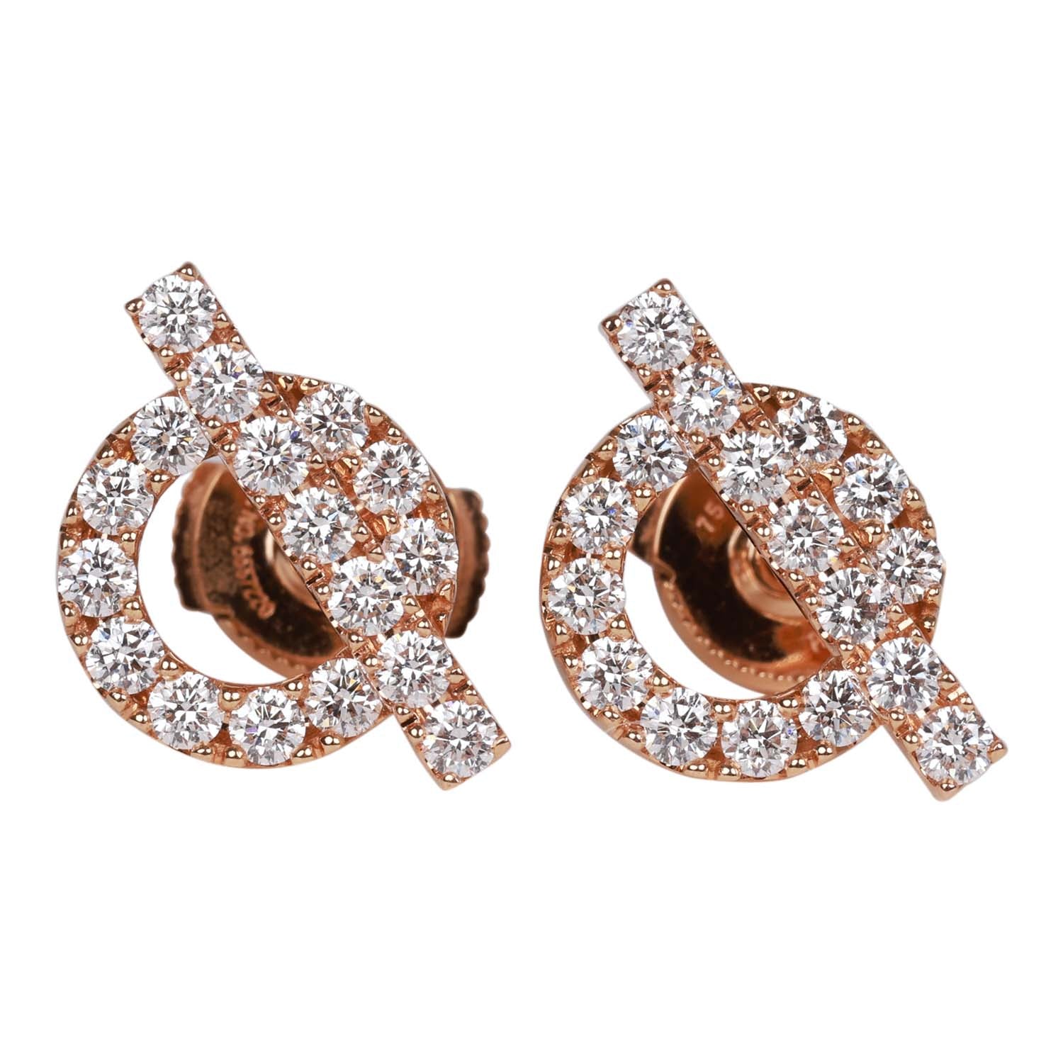 Hermes 18k Rose Gold San Coloris Diamond Finesse Earrings Madison