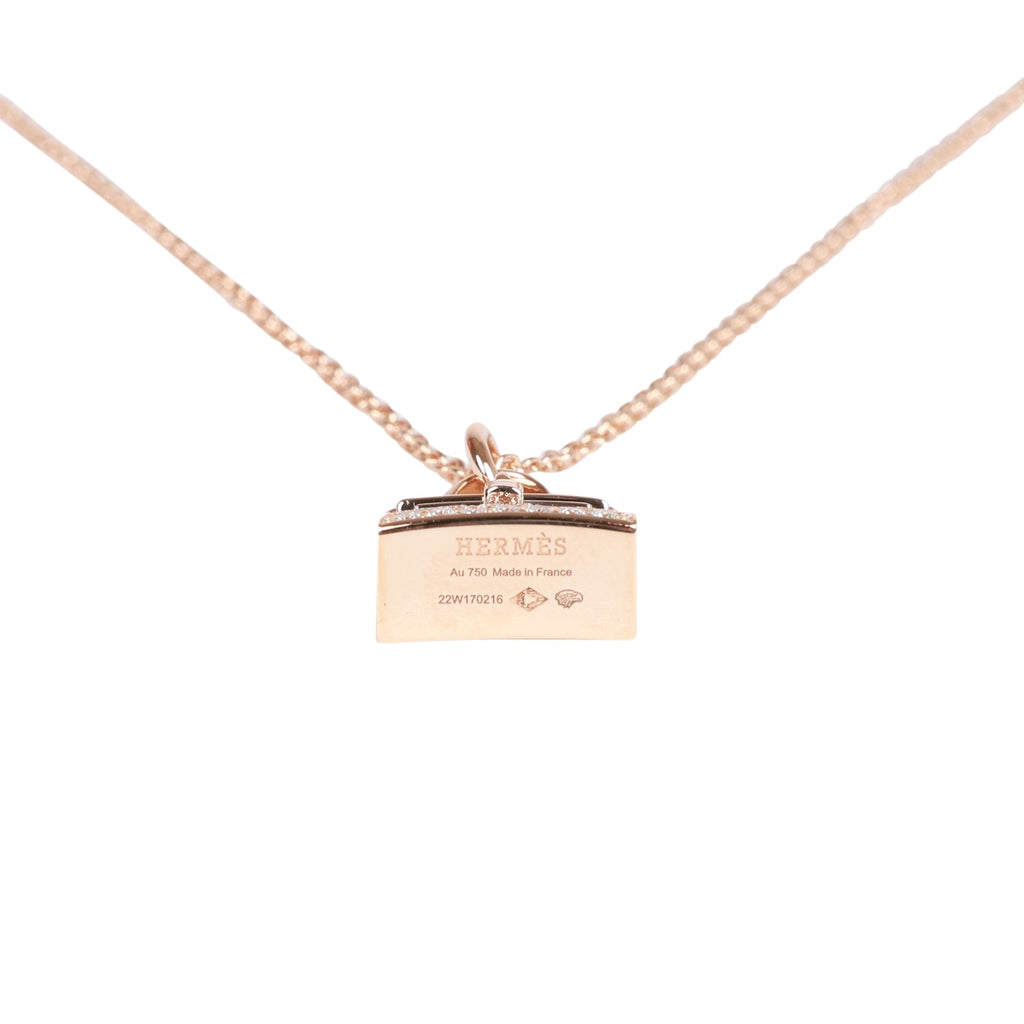 Hermes 18k Rose Gold Diamond Kelly Amulettes Pendant Necklace