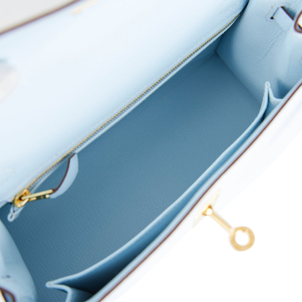 Rent Buy HERMÈS Kelly 25 Sellier Blue Brume Epsom Gold Hardware 2020, Y