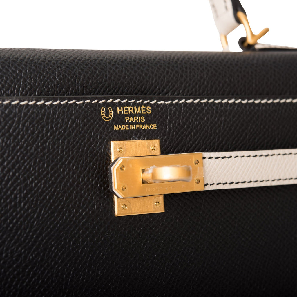 Hermès Kelly HSS 25 Craie/Noir (Black) Epsom Brushed Gold Hardware