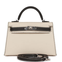 Hermes Special Order (HSS) Kelly Sellier 28 Black and Craie Epsom Brushed Palladium Hardware Black/Ivory Madison Avenue Couture