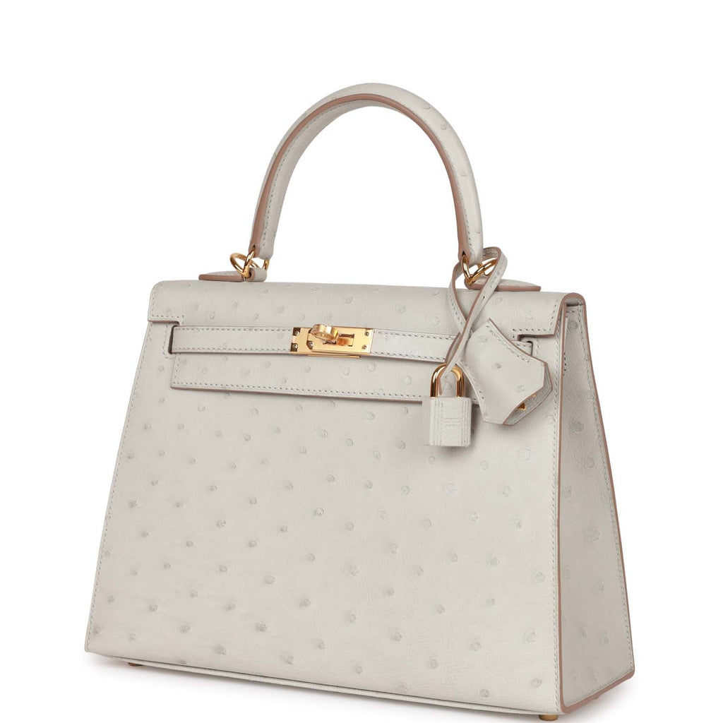 Hermes Kelly Sellier 25 Gris Perle Ostrich Gold Hardware – Madison ...
