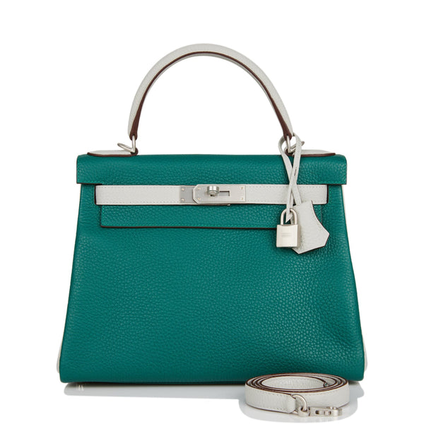 Replica Hermes Kelly 32cm Bag In Malachite Clemence Leather GHW